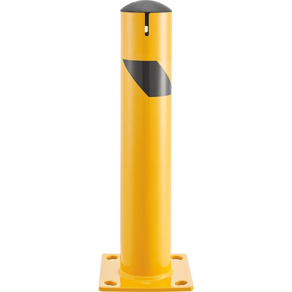 Global Industrial Steel Bollard w/Chain Slots & Removable Cap, 4-1/2Dia. x 24H, Yellow 670583 - main